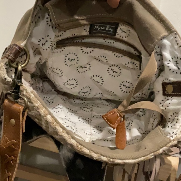 Myra Bag Rustic Crossbody in White and Brown - Picture 3 of 4